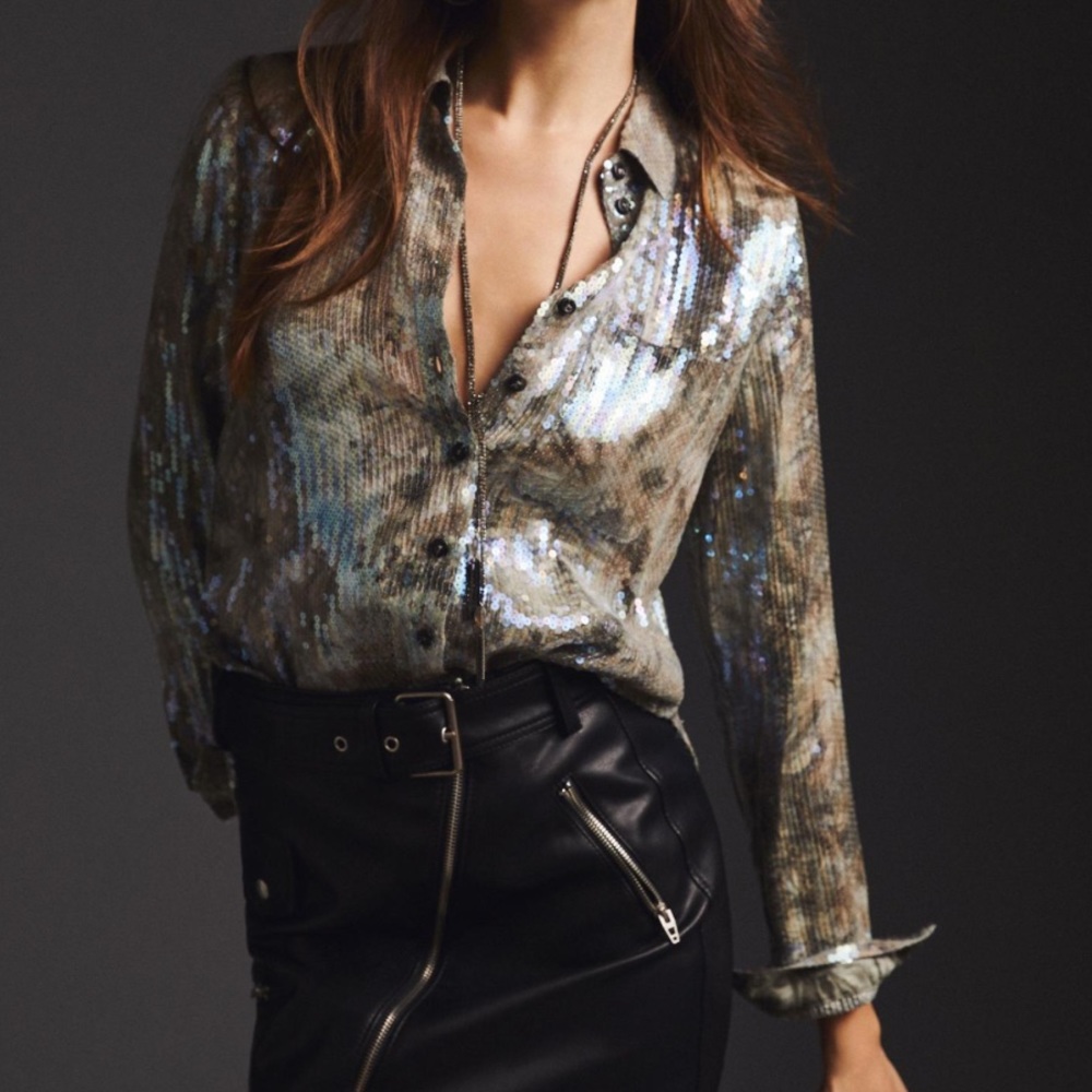 Anthropologie Pilcro Shrunken Sequin Blouse XXS